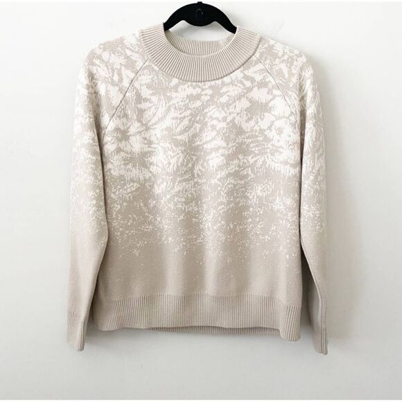 Athleta Jacquard Crew Sweater Frosted Floral Cream Wool Blend XL - Picture 3 of 7